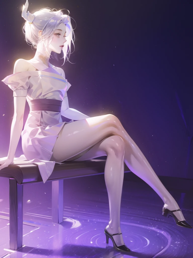 1 girl，Shimizu，Blue Butterfly，Pure white gauze skirt，shiny，Sitting in the air
