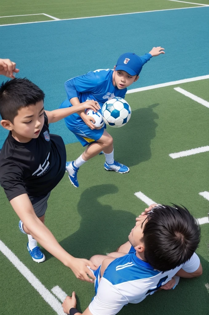 Draw the blue pen playing football