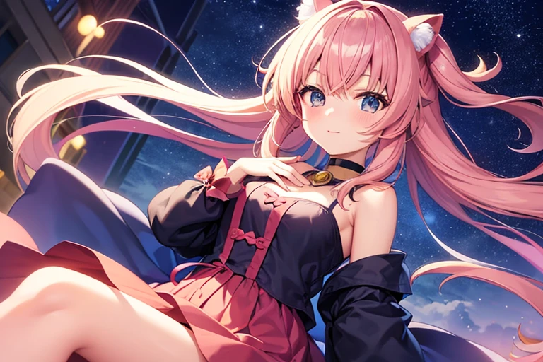 animenekogirl cute night sky anime style