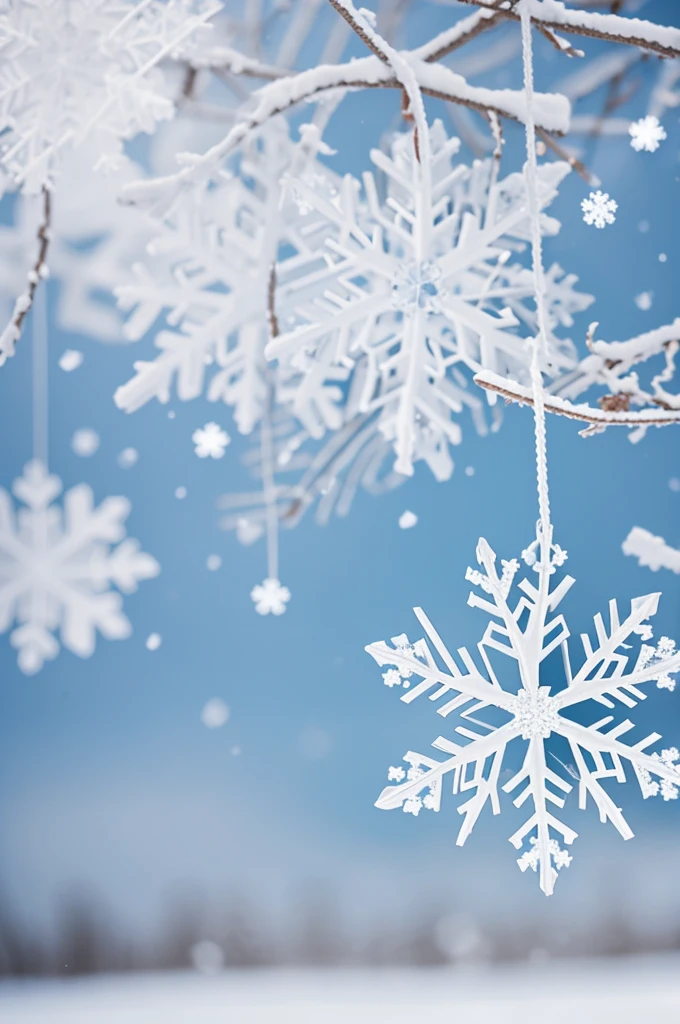 Snowflake with other small flakes around it and a breeze of air 