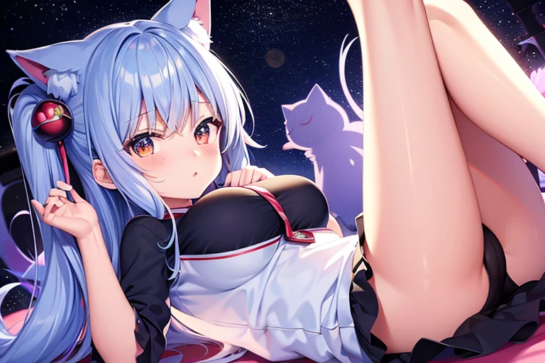 anime nekogirl cute on the side night sky anime style 