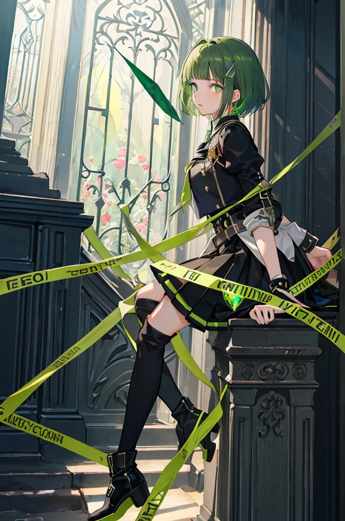 [(with a cathedral background:1.4)::5],original,(shape:1.1),(highest quality),(Tabletop:1.1),(Highly detailed CG Unity 8k wallpaper:1.1), (colorful:0.9),(Mid Shot:0.95),(very detailed beautiful whole body),Dynamic Angle,(alone:1.2), (girl),(((Adult))), (Beautiful eyes in every detail:1.15), (Beautiful Face:1.15), (Glowing green eyes:1.25////),(Gemstone Eyes),(Green Short Hair),(Blunt bangs),((The girl wear a black knight uniform)),Realistic,, girl,Green Hair,((Black long boots)), Black mini skirt,Black knee socks(rage),(Contempt and contempt),rage,(beautiful slender girl),((Adult)),((whole body)),Valkyrie, Decorations,((Thin legs)),((slender girl)),Front Angle,Front Angle,