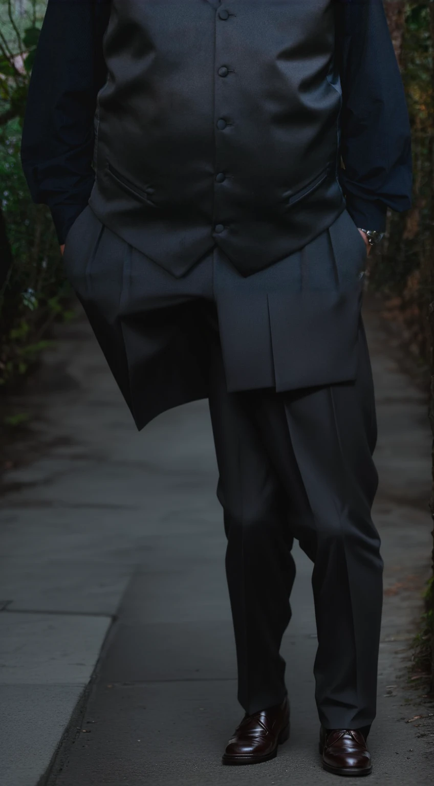 Man in suit and dress pants and black dress shoes.