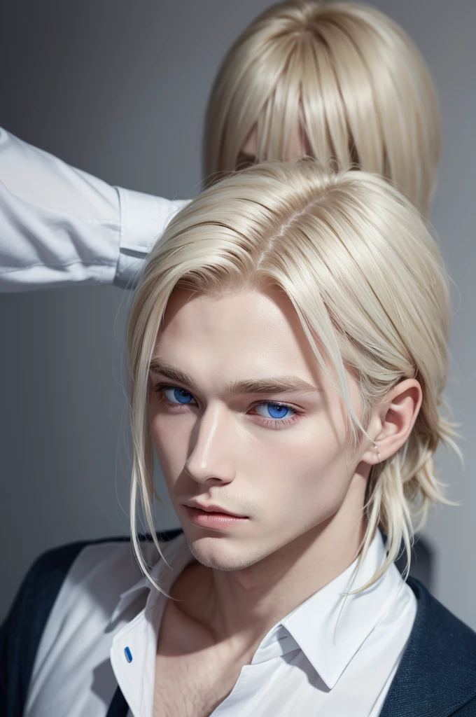 A man omega blonde blue eyes white skin