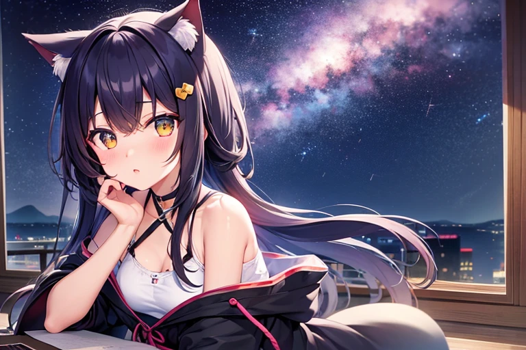left in the corner a nekogirl cute at night sky