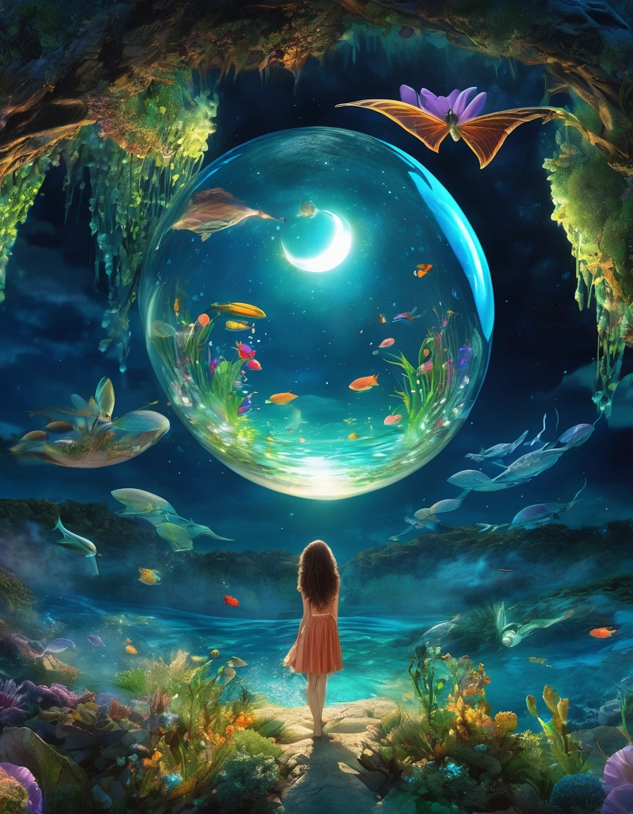 underwater, moon as a giant bubble, (high quality:1.4), (best quality:1.4), (masterpiece:1.4), official art, official wallpaper, surreal, beautiful goddess, (mystical creatures:1.1), (floating islands:1.1), (detailed landscape:1.1), (magic in the air:1.1), (stardust:1.1), night sky, (whimsical atmosphere:1.1), (dreamlike world:1.1), (bubbles:1.1), flying books, (luna moths:1.1), (moonlight:1.1), enchanted forest, (wisdom:1.1), (powerful energy:1.1), (guardian angels:1.1), (peaceful:1.1), vibrant colors, (detailed:1.05), (extremely detailed:1.06), sharp focus, (intricate:1.03), cinematic lighting, (extremely intricate:1.04), (epic scenery:1.09), (beautiful scenery:1.08), (detailed scenery:1.08), (intricate scenery:1.07), (wonderful scenery:1.05), (sharp focus, absurdres, high quality, masterpiece, highres, best quality:1.5)