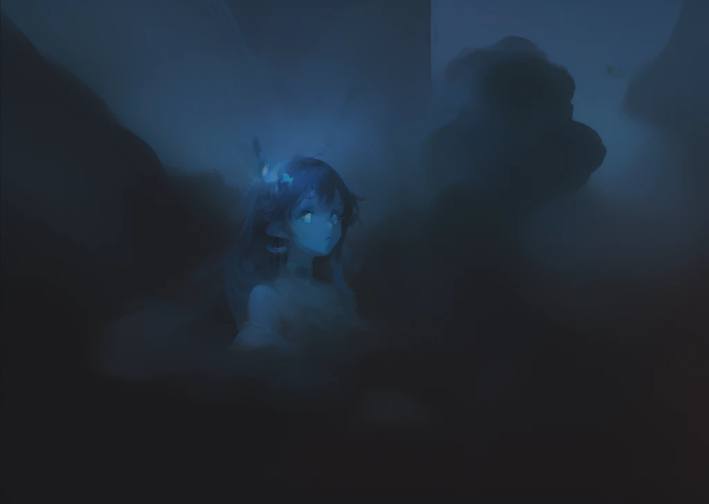 ((SFW)), (best quality,4k,8k, high res,masterpiece:1.2), ((masterpiece)), (((best quality))), slightly muted colors, hair color, hairstyle fax, eyes, clouds, flowy hair, stars in hair, adult, starry eyes, sea, ocean, celestial, hairstyle fax, deity, muted blue hair, sky-like hair with stars, ocean hair, soft smile, (({comforting aura})) (((abstract:0.5, melting elements from the painting, ghostly, transparent))), angel, luminous, bright character, ghostly luminous character, siren, mesmerizing siren