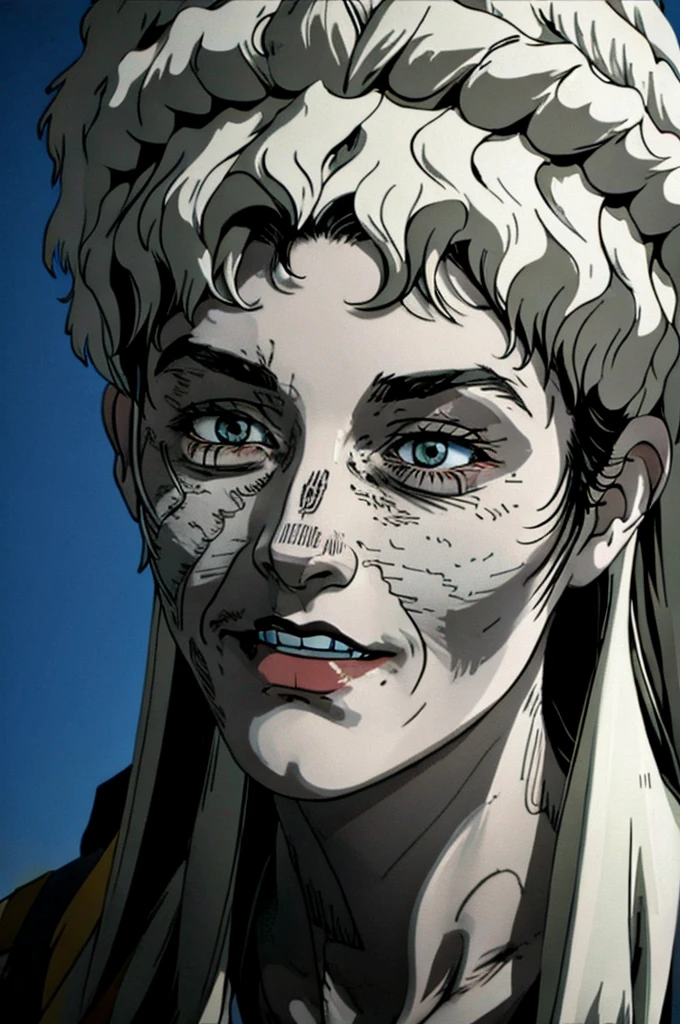 man, gray face, burn temple