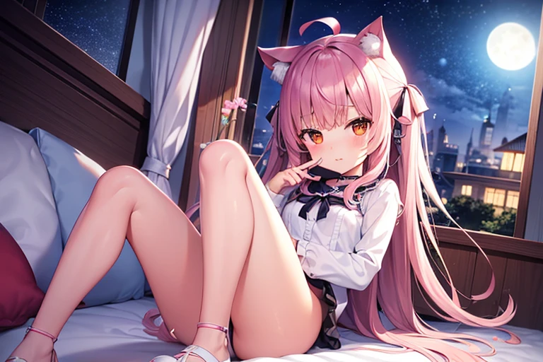 left in the corner a nekogirl cute little at night sky