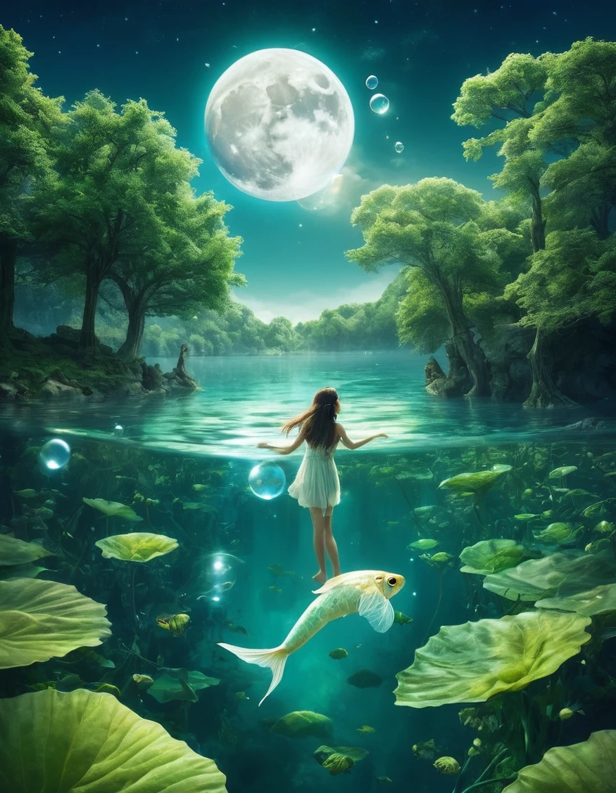 underwater, moon as a giant bubble, (high quality:1.4), (best quality:1.4), (masterpiece:1.4), official art, official wallpaper, surreal, beautiful goddess, (mystical creatures:1.1), (floating islands:1.1), (detailed landscape:1.1), (magic in the air:1.1), (stardust:1.1), night sky, (whimsical atmosphere:1.1), (dreamlike world:1.1), (bubbles:1.1), flying books, (luna moths:1.1), (moonlight:1.1), enchanted forest, (wisdom:1.1), (powerful energy:1.1), (guardian angels:1.1), (peaceful:1.1), vibrant colors, (detailed:1.05), (extremely detailed:1.06), sharp focus, (intricate:1.03), cinematic lighting, (extremely intricate:1.04), (epic scenery:1.09), (beautiful scenery:1.08), (detailed scenery:1.08), (intricate scenery:1.07), (wonderful scenery:1.05), (sharp focus, absurdres, high quality, masterpiece, highres, best quality:1.5)