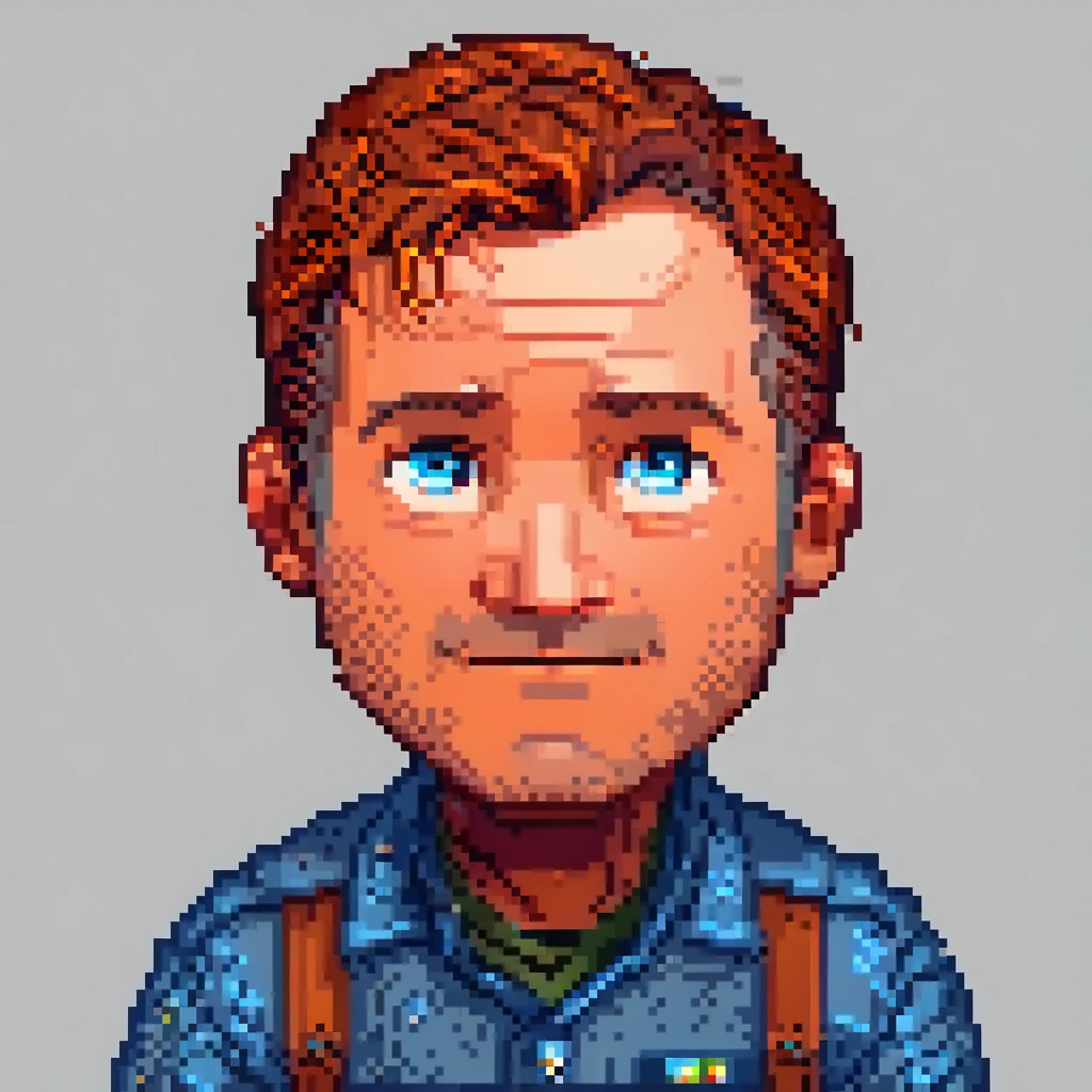 Pixar style，Pixel style，32bit，Pixel cartoon character avatar，Head occupies 70% of the screen%，Kind middle-aged man