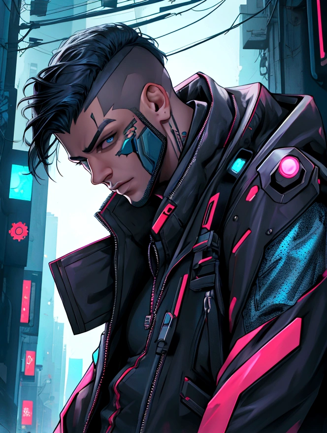 Change background cyberpunk handsome boy, realistic face, 8k, ultra realistic, Not change hair and face