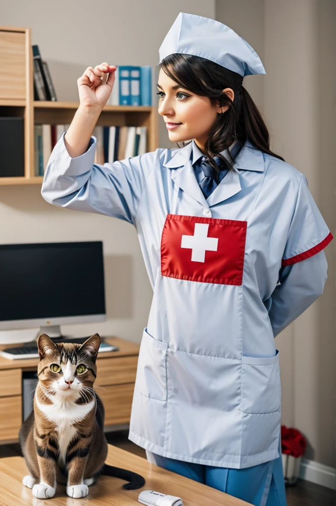 A cat dressed as a nurse