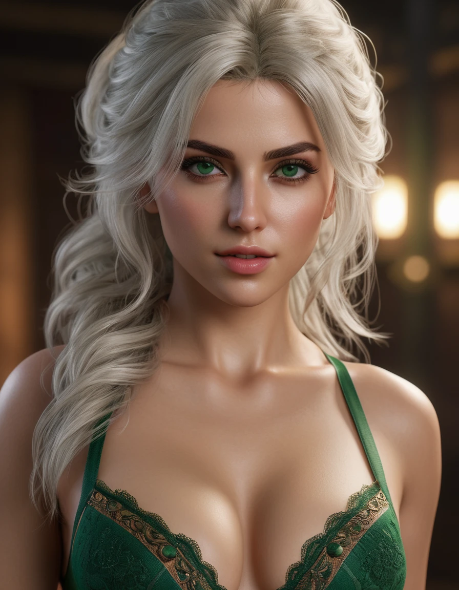 Lucy Pinder, portrait, face portrait, smiling, voluptuous, red lips, cleavage, straight hair, platinum blonde hair, ball gown, green dress.