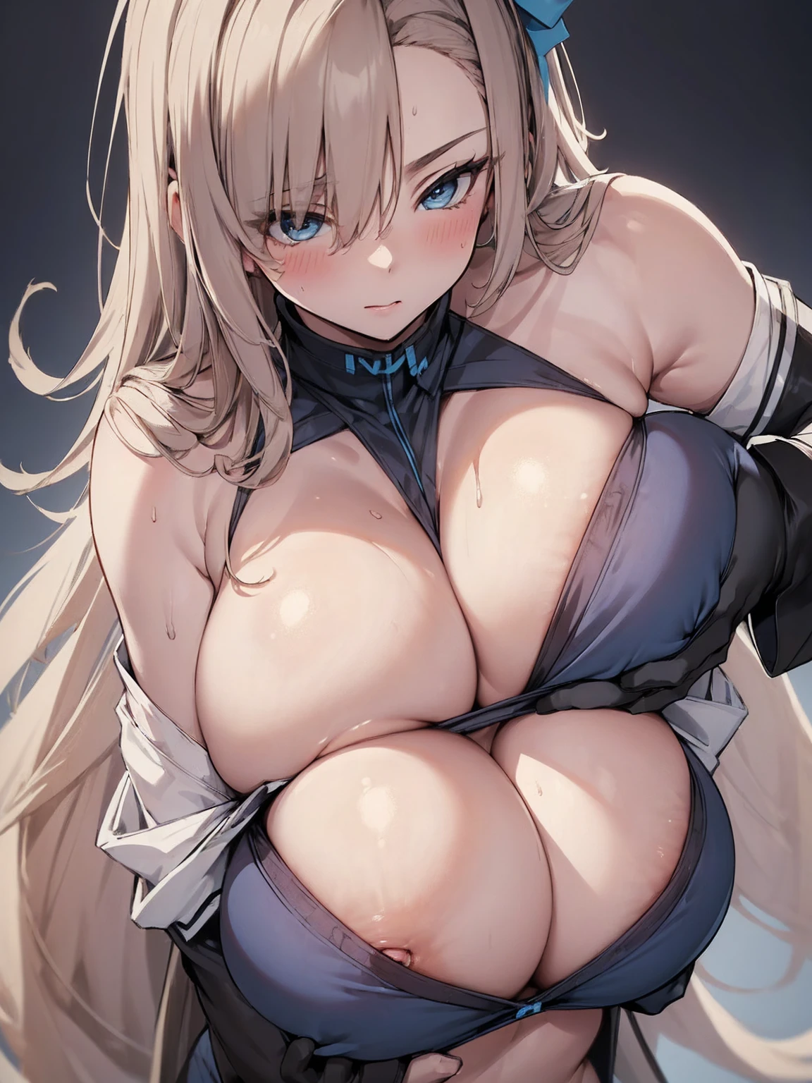 (breast grab:1.5),, ((Big Breasts)), Cleavage, Massive, huge breasts, blush:1.2, Sweat:1.2, Dark blue bikini, Soft breast texture, heavy breathm:1.2, masterpiece, Detailed depiction of eyes, Big eyes, Highest quality, 8K,(white background), love, like
