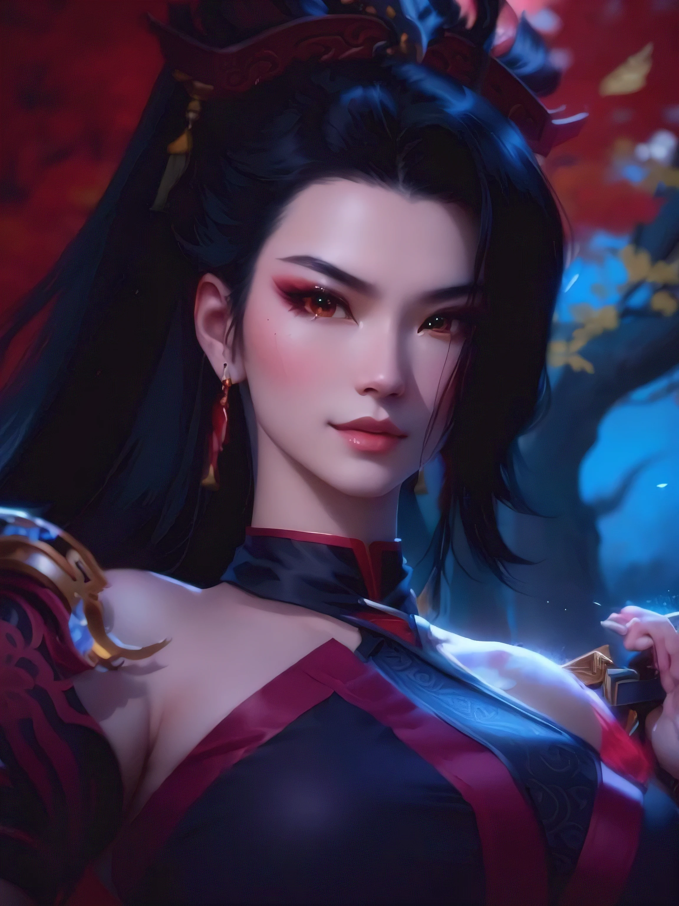 a woman in a red and black outfit holding a sword, bian lian, inspired by Li Mei-shu, irelia, xianxia hero, katana zero video game character, inspired by Ju Lian, ne zha from smite, heise jinyao, inspired by Lan Ying, inspired by Li Tang, full body xianxia, inspired by Zhou Fang