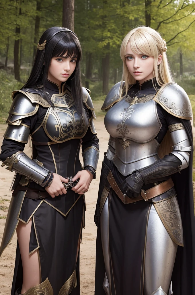 german woman, catholics, , black hair,blondes perfect face, detailed face, warriors roman, using sexy armor , soft lesbians, sexy, full body