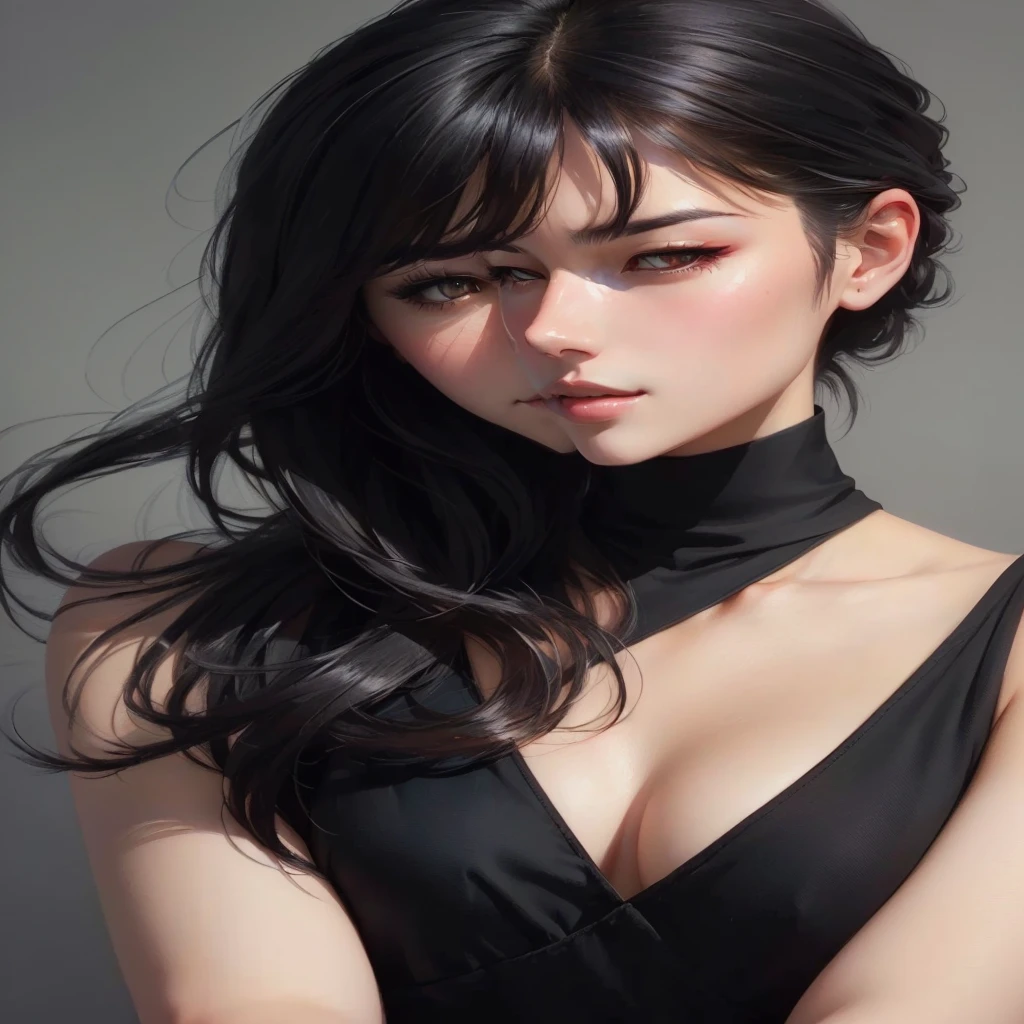 a close up of a woman in a black dress posing for a picture, realistic. cheng yi, ilya kuvshinov with long hair, stunning anime face portrait, inspired by Yanjun Cheng, photorealistic anime, beautiful anime portrait, photorealistic anime girl render, artwork in the style of guweiz, by Yanjun Cheng, hyper realistic anime