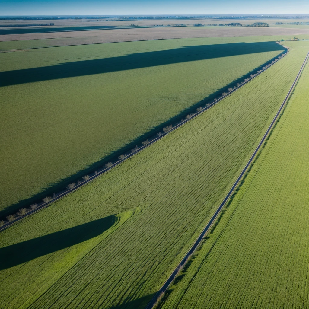 Flat landscape, no trees, long thin houses