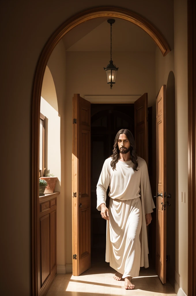 Jesus entering a house from his time 