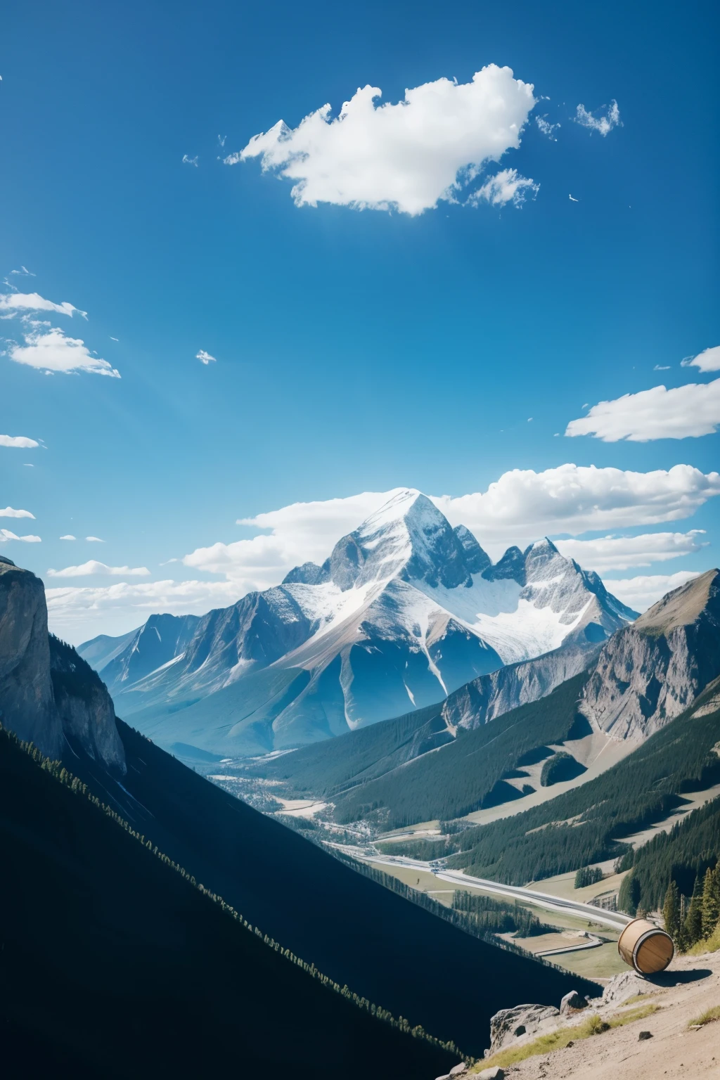 Mountain with blue sky and a drum