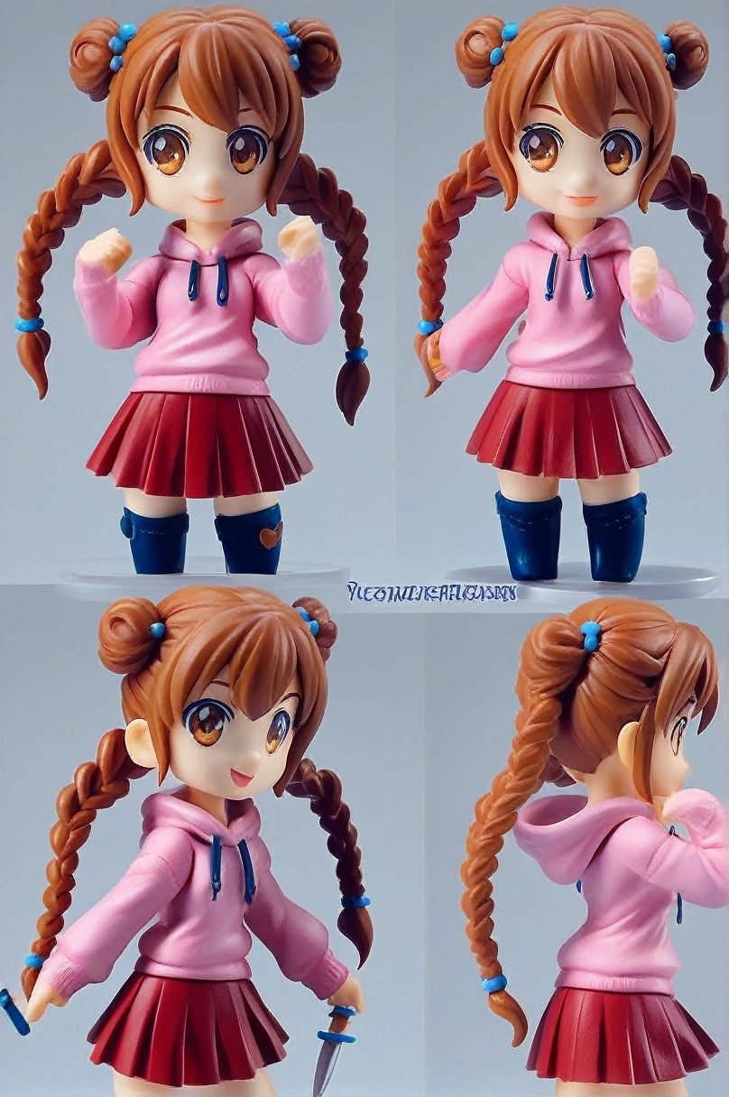 (pvc figure style:1.4), figure,score_9, score_8_up, score_7_up, score_6_up, score_5_up, score_4_up, source_anime, madotsuki, braid, hair over shoulder, long hair, twin braids, twintails, brown hair, brown eyes, long sleeves, pink sweater, pleated skirt, red skirt, skirt, sleeves past wrists, sweater, holding kitchen knife, musical note, epic pose, cowboy shot, dynamic pose, wide shot, solo, dutch angle, ager, figure, (best quality, masterpiece), traditional media, basic background, blurry background, cowboy shoot:1.3, (foggy background, inside, clear room, on table:1.2), chibi, kawaii, cute, nendoroid, character sheet,  conceptart, conceptart