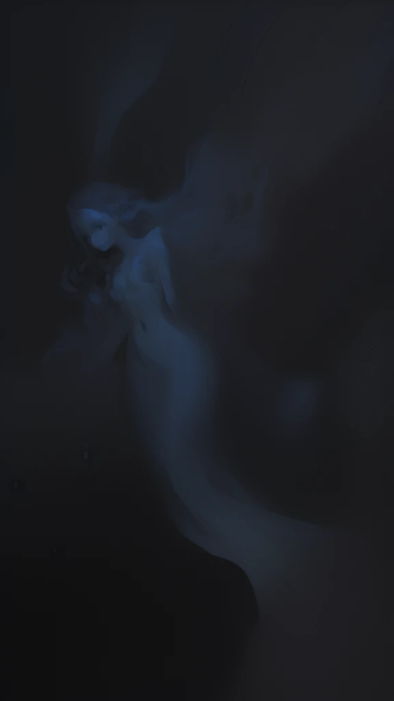 ((SFW)), (best quality,4k,8k, high res,masterpiece:1.2), ((masterpiece)), (((best quality))), slightly muted colors, hair color, hairstyle fax, eyes, clouds, flowy hair, stars in hair, adult, starry eyes, sea, ocean, celestial, hairstyle fax, deity, muted blue hair, sky-like hair with stars, ocean hair, soft smile, (({comforting aura})) (((abstract:0.5, melting elements from the painting, ghostly, transparent))), angels, luminous, bright character, ghostly luminous character, siren, mesmerizing siren, ((2 figures, one dark figure and one light figure mesmerizingly together in the most ethereal romantic artwork))