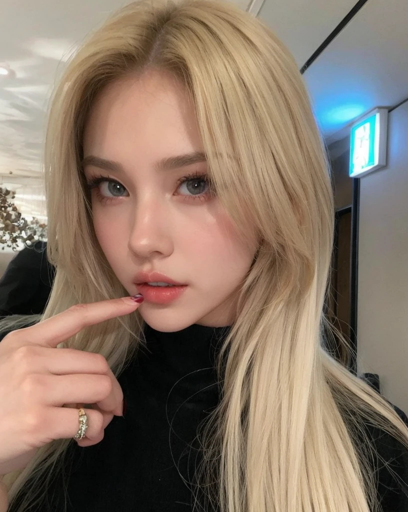 shiny eyes, reddish lips