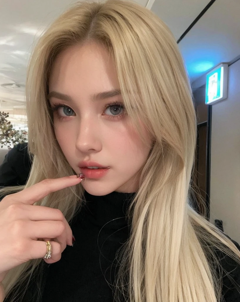 shiny eyes, reddish lips