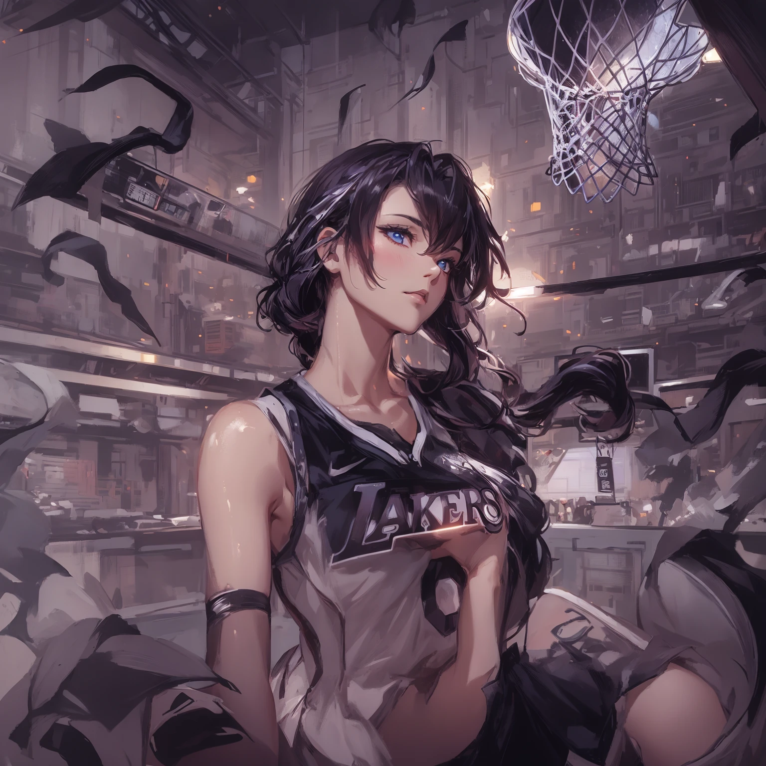 a close up of a person holding a basketball ball in a stadium, 8k high quality detailed art, high quality anime artstyle, anime style 4 k, by Yang J, anime wallpaper 4 k, anime wallpaper 4k, anime wallaper, artwork in the style of guweiz, rossdraws and jazza, 4k anime wallpaper, high quality fanart,kanroji mitsuri