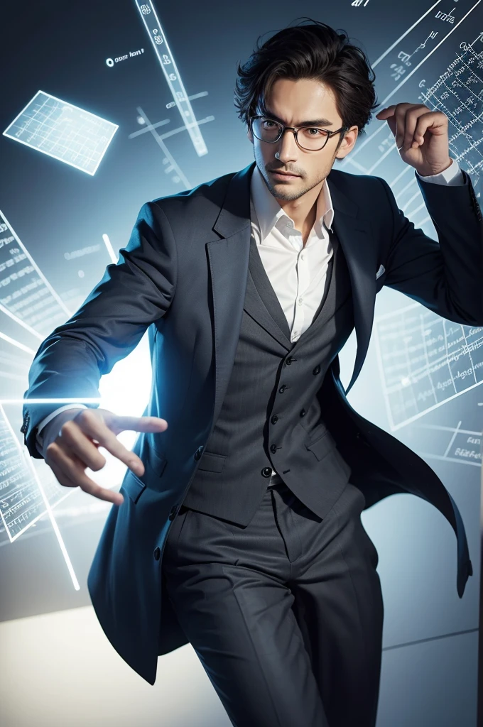 Suddenly, the Mathematician appears flying in his suit equipped with mathematical formulas.*