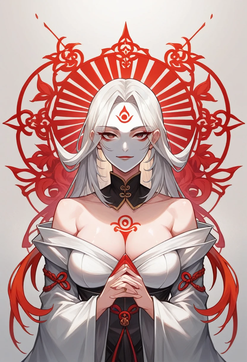 a close up of a woman with red hair and a white mask, beautiful character painting, guweiz, artwork in the style of guweiz, white haired deity, by Yang J, epic exquisite character art, stunning character art, by Fan Qi, by Wuzhun Shifan, guweiz on pixiv artstation