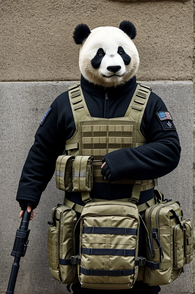 Create a panda with tactical military clothing