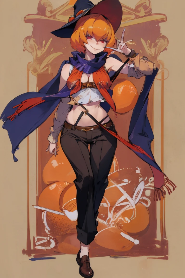 ((Highest quality)), ((masterpiece)), (be familiar with),Clementine,Overload,{{nsfw}},Sleeveless sweater,shawl,pants,Bewitching Smile,whole body