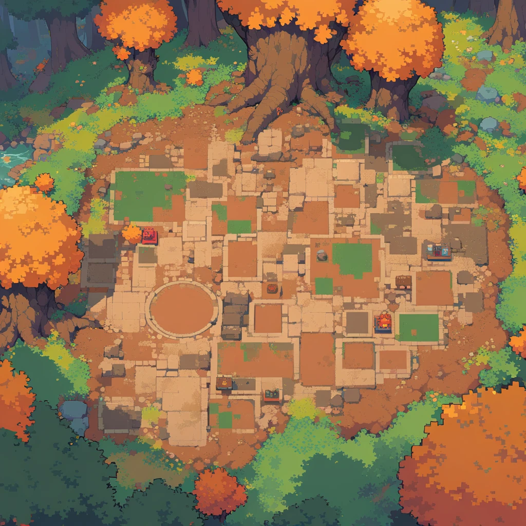 retro video game style,pixelated, anime colors,8-bit characters,blocky shapes,sharp lines,detailed shading,classic gaming vibe,nostalgic atmosphere,classic arcade games,masterpiece:1.2,ultra-detailed,illustration style, 2d texture, clay texture, stone texture, 4 k seamless mud texture, video game texture, dirt texture, tileset, game tiles, clay material, flat texture, grass, trees, rock texture, rocky ground, forest, topdown view, game texture, game art, ground very detailed, dirt, floor texture, tileable texture, flowers, bushes, shrubs, intricate ground stone, top down view, 3/4th perspective