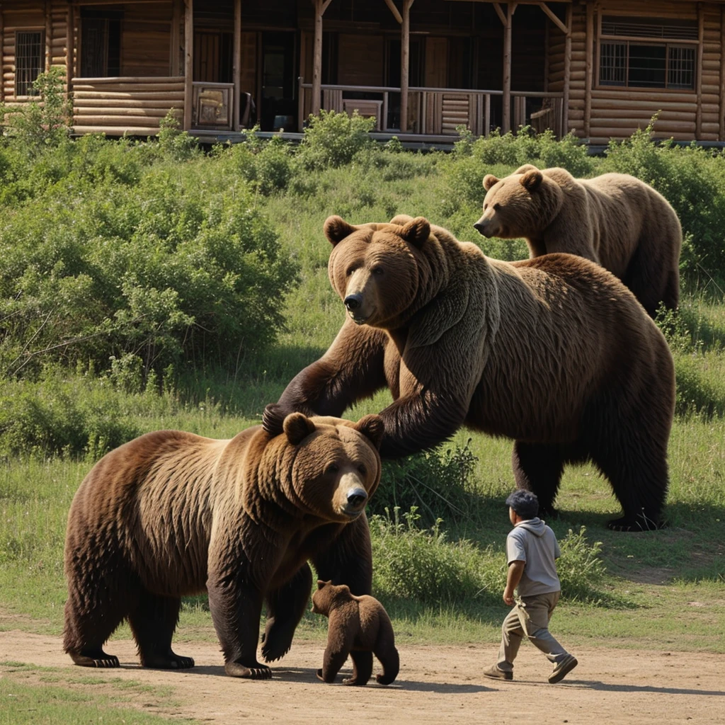 Brown bear、Giant bear、Bears attacking people、Private house、village、Bear attacks woman