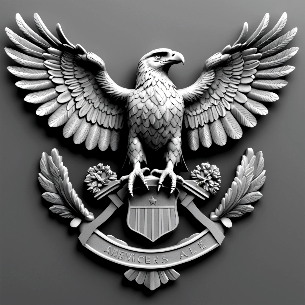 Grayscale 3D relief of a full body american Eagle. detailed scales and textures, high quality, 3D rendering, grayscale, relief art, CNC machine, detailed scales, realistic textures, professional, highres, ultra-detailed