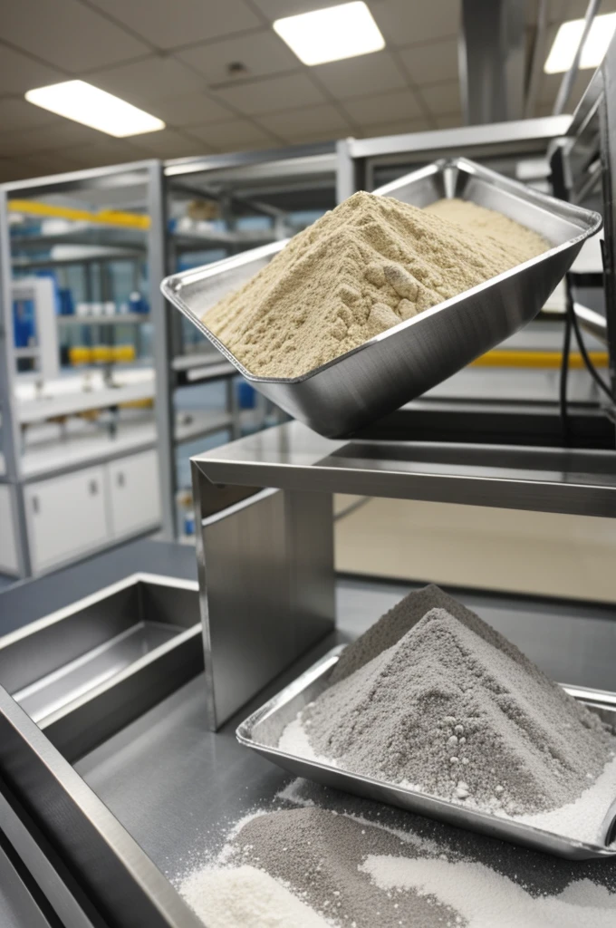 Calsio , aluminum and powdered minerals in a laboratory 
