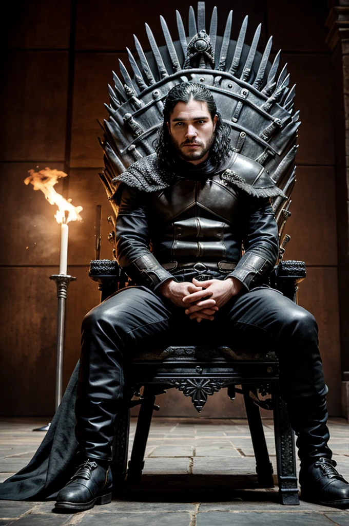 John snow sitting on iron throne
Caraxes standing behind the throne