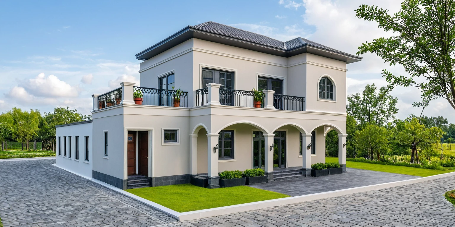 Masterpiece, high quality, best quality, authentic, super detail, outdoors, onestoreyvillaXL, aiaigroup, house style modern on the street , People ,sunlight, stairs, white wall ,road,pavement, grass, trees, sky, cloud, (daylight:1.1)