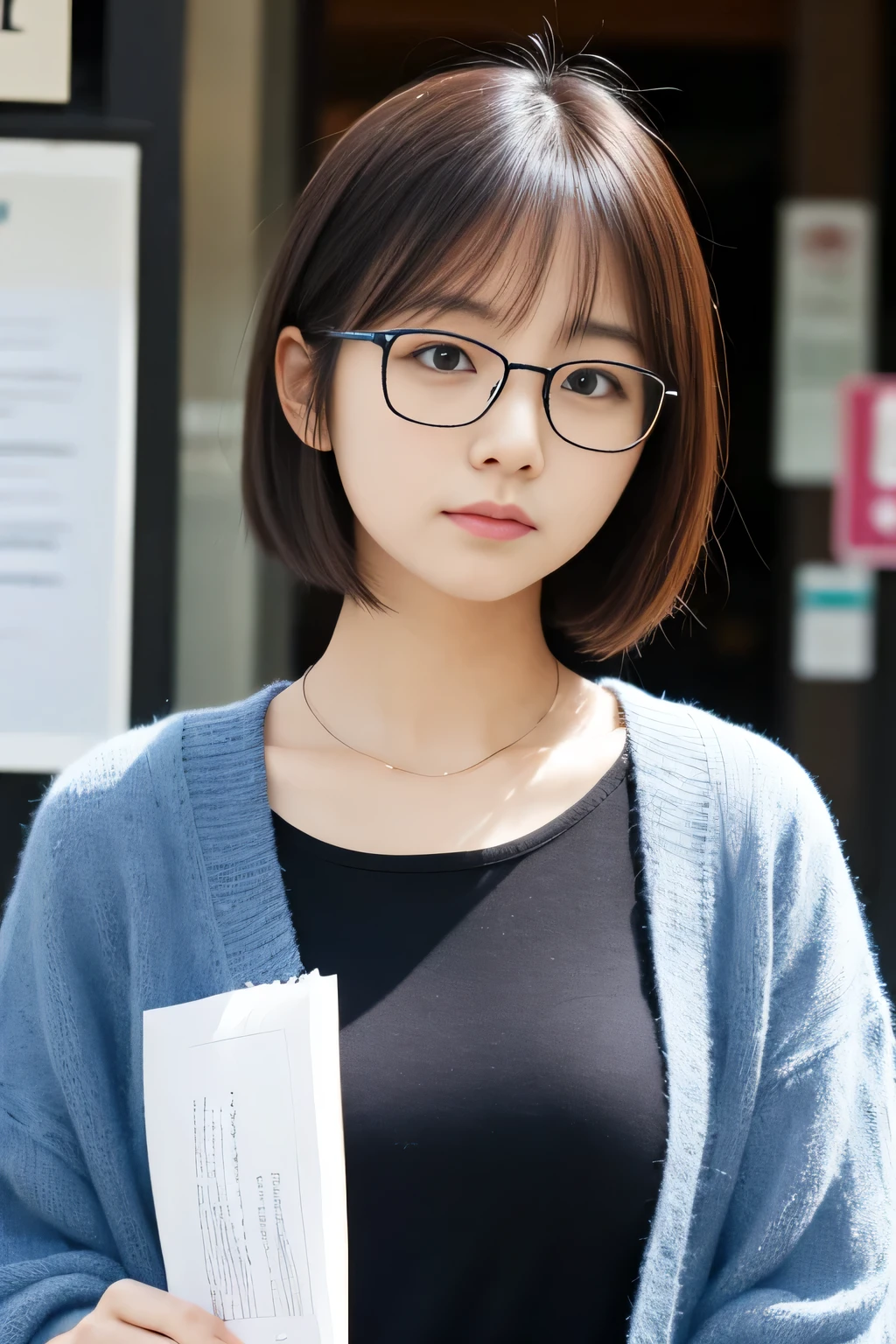 Hashimoto Na々not yet、One Japanese woman、23 years old、pharmacist、White、Black-rimmed square glasses、Quiet、Short Bob