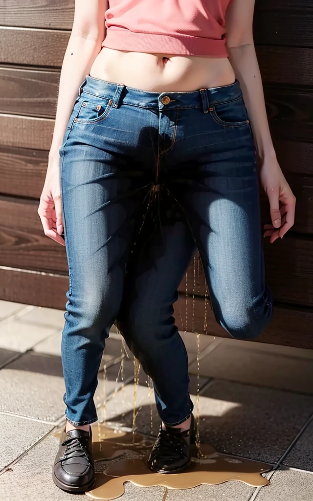 masterpiece, 8K, realistic, highly detailed, highres, best quality, detailed face, (3girls), , blue jeans pants, full body, blush, worried, park, ((((((pee stain))))))