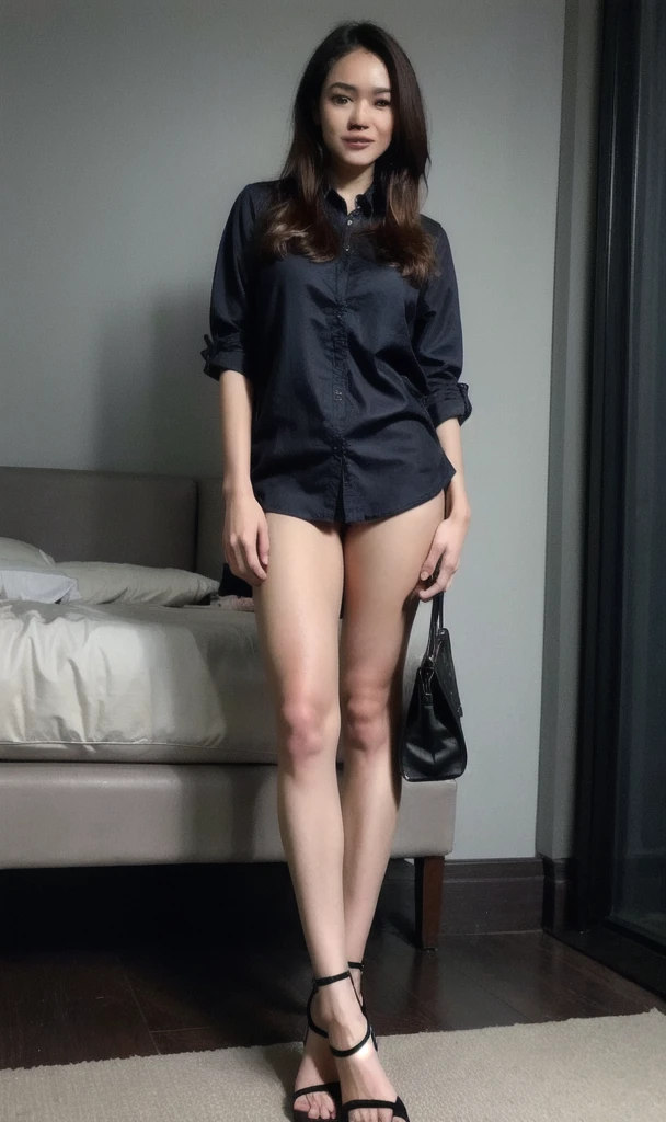 1girl,solo,big breasts,(full body:1.2), ( casual shirt:1.3), black hair,, best quality,masterpiece,illustration,an extremely delicate and beautiful,CG,unity,8k wallpaper,Amazing,finely detail,masterpiece,official art,extremely detailed CG unity 8k wallpaper,incredibly absurdres,huge filesize,ultra-detailed,highres,extremely detailed,beautiful detailed, (standing:1.5),