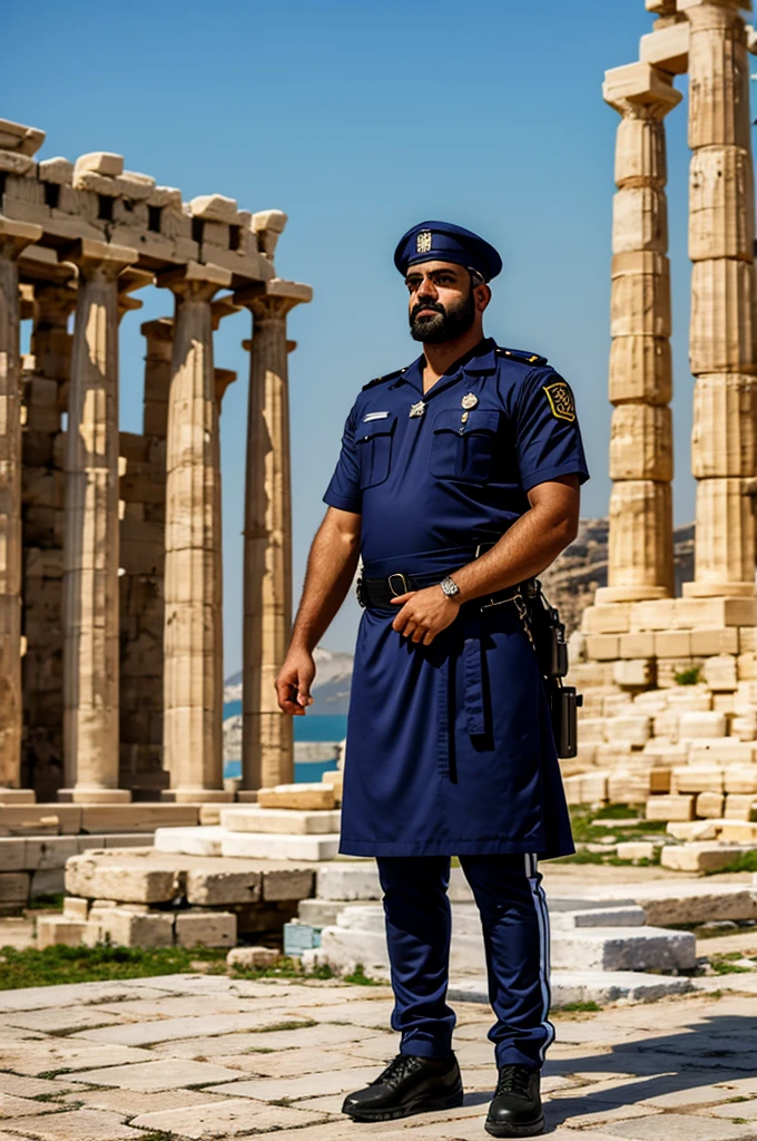 Security guard dressed as a Greek, guarding the temple of poseidon by pasteum