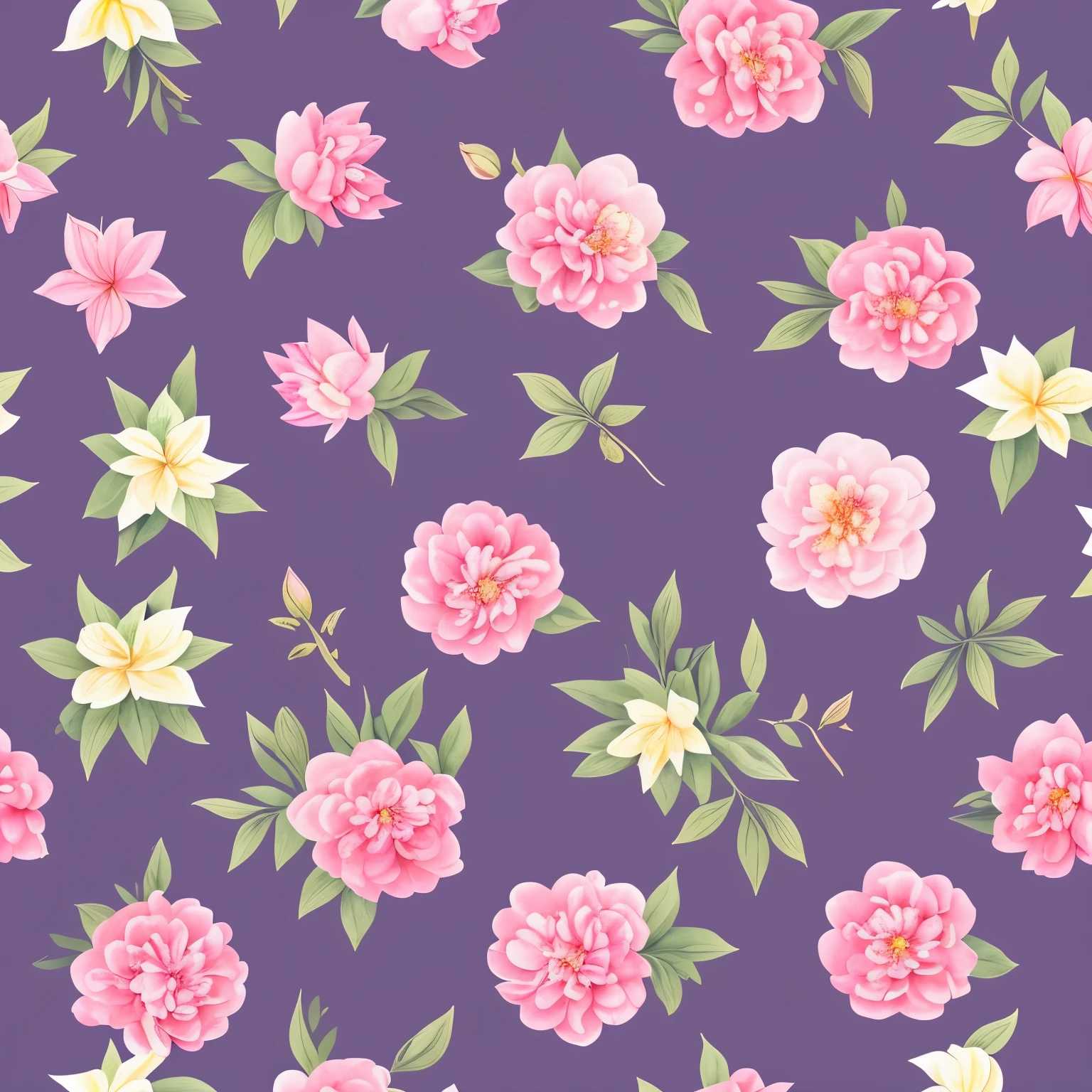 Generate image using prompt: Create a design with an elegant, watercolor-style floral pattern, featuring peonies, lilies, and other large blossoms in soft, blended hues