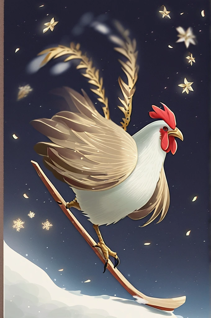 ((Лучшее качество)), ((шедевр)), (подробный), A rooster on skis