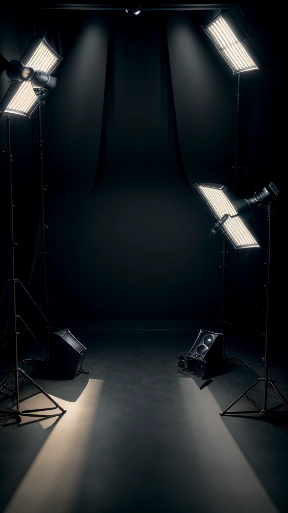 a detailed photography studio, professional studio equipment, high-end camera, studio lighting, softbox lighting, reflectors, seamless backdrops, posing props, 8k, photorealistic, cinematic lighting, dramatic shadows, high-quality materials, intricate details, realistic textures, beautiful composition, natural poses, stunning clarity, vibrant colors, moody atmosphere