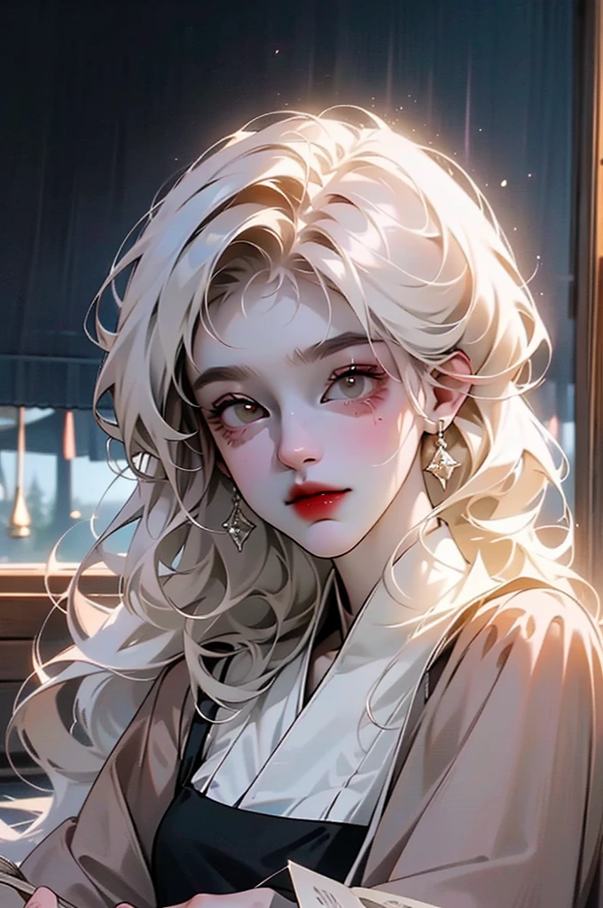 16 year old boy. neat, thick, short, black hair. Almond brown eyes. good jawline. diamond face. straight cut eyebrows. reading a book and sitting. sitting by the window and it's raining outside. anime demon slayer style.