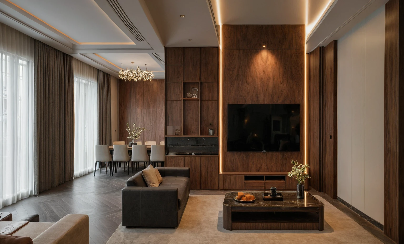 Raw photo,Masterpiece, high quality, best quality, authentic, super detail,
interior, indoors, living style modern, Walnut wood furniture,
, (daylight:1.1), vivid colour, (realistic:1.2),