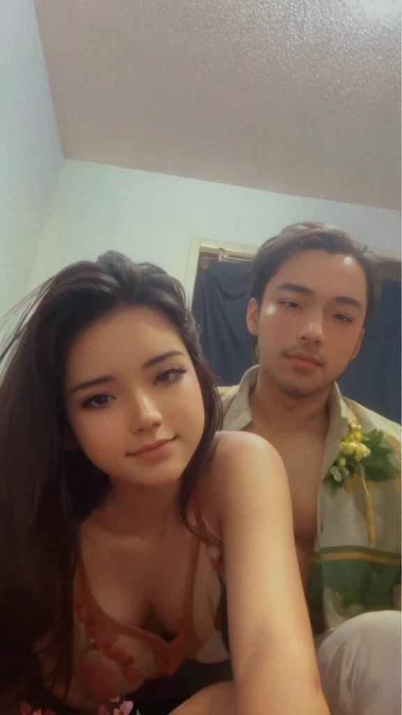 High quality anime picture with fantasy pink flowers backgorund and its an couple 